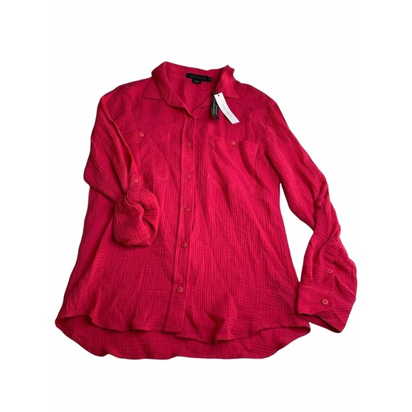 SANCTUARY Boyfriend Shirt Red Top Signature & Relaxed Oversized Fit Size Small - Picture 1 of 12